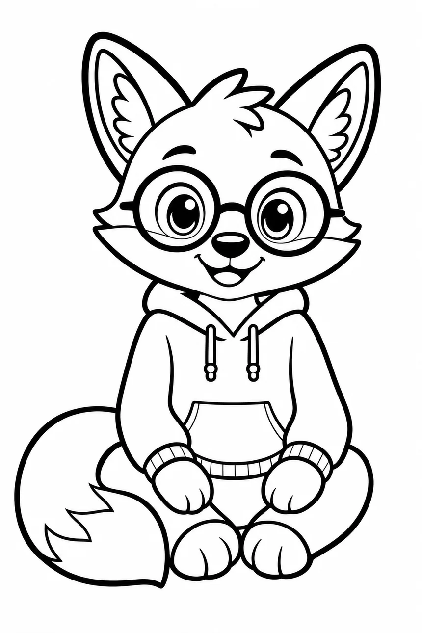 Coloriage d'un renard mignon assis, la queue enroulée autour de lui