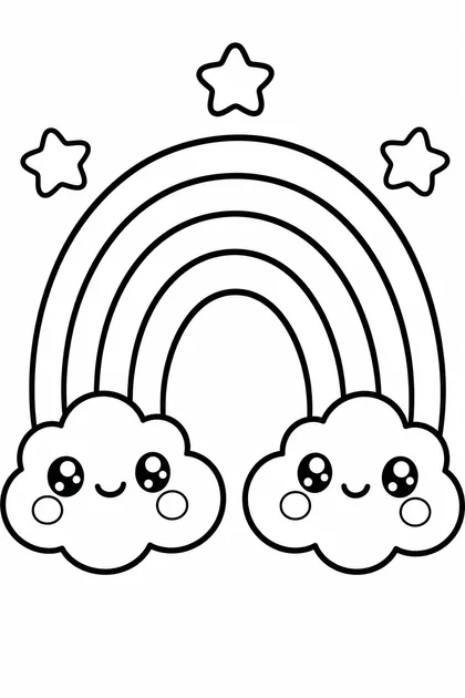 Coloriage de L'arc-en-ciel kawaii à imprimer