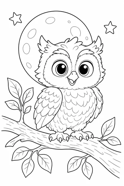 Coloriage de La chouette et la lune à imprimer
