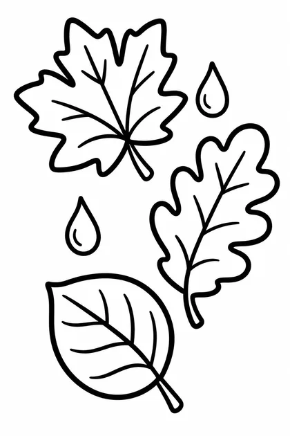Coloriage de Les feuilles sous la pluie à imprimer