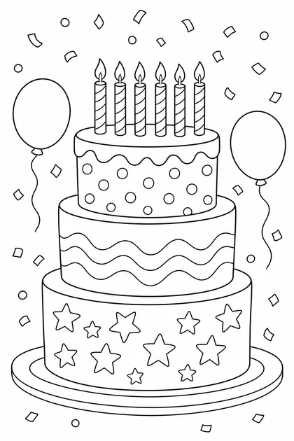 Coloriage de Le gâteau des 6 ans à imprimer