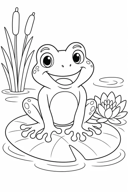 Coloriage de La grenouille sur son nénuphar à imprimer