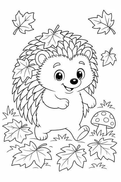Coloriage de Le hérisson en automne à imprimer