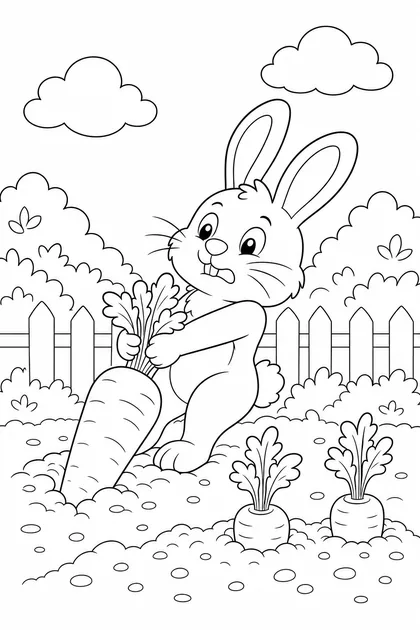Coloriage de Le lapin au potager à imprimer