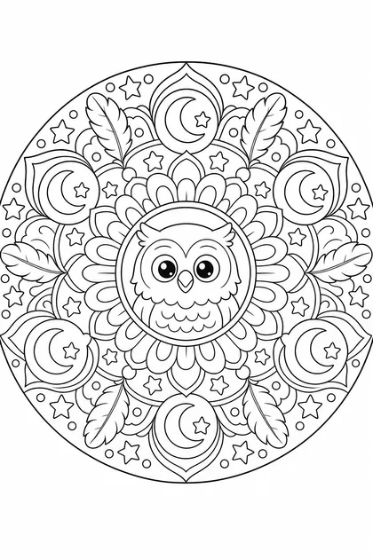 Coloriage de Mandala chouette à imprimer