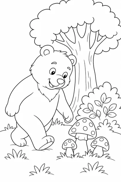 Coloriage de L'ours aux champignons à imprimer