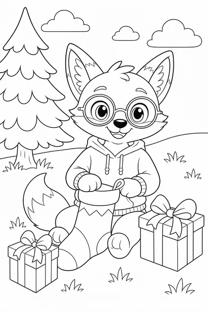 Coloriage de Ren et les cadeaux à imprimer