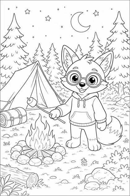 Coloriage de La nuit au camping à imprimer