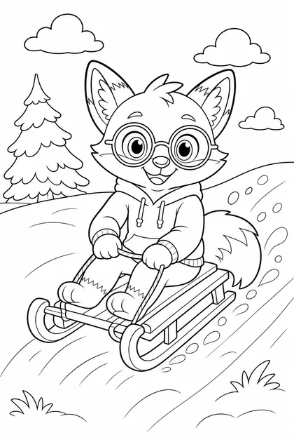 Coloriage de Ren fait de la luge à imprimer