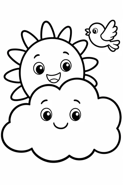 Coloriage de Soleil et nuage à imprimer